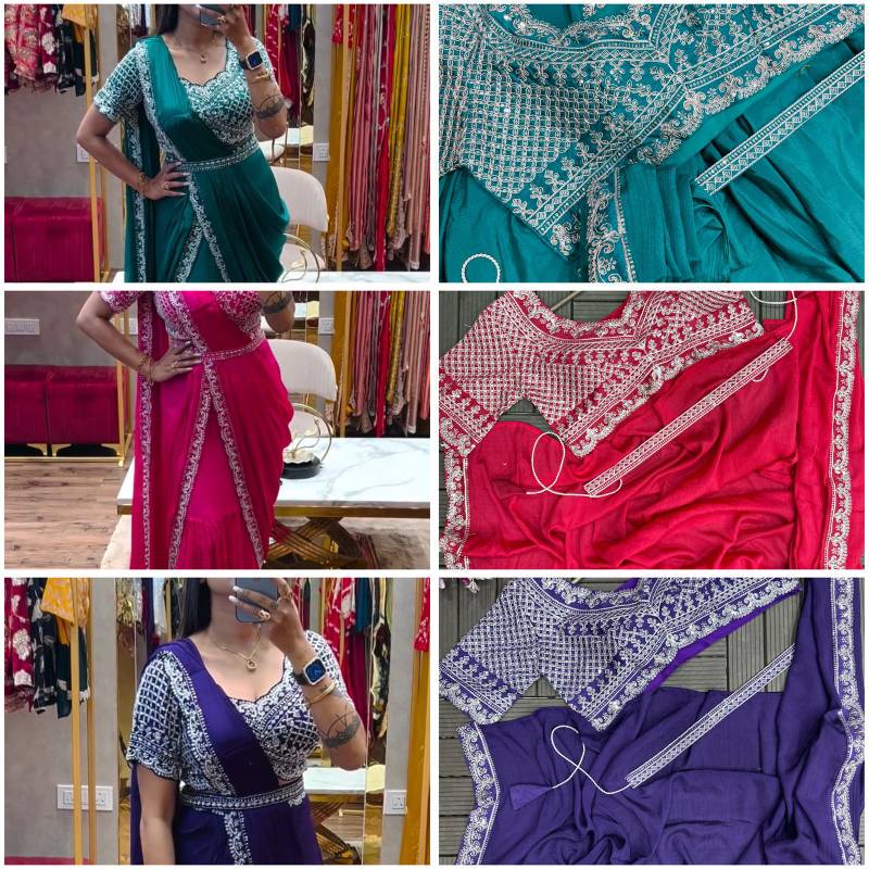 HB-183 Designer Party Wear Lehenga Saree Set with Embroidered Blouse & Dupatta