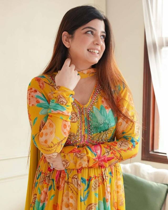 Glamorous Yellow Aliya Cut Ensemble Gown Pent With Dupatta