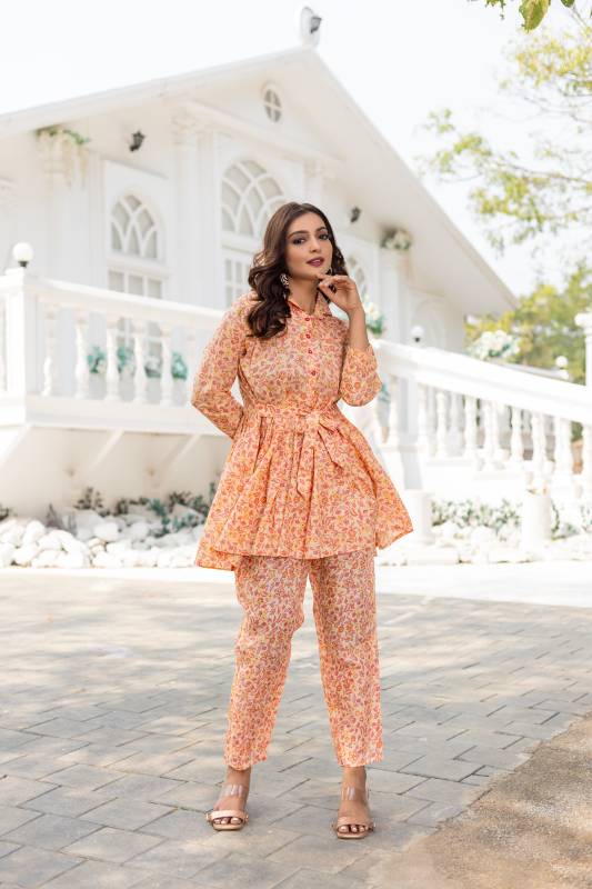 Cotton Co-ord Set – Digital Printed | Comfort & Style in Orange