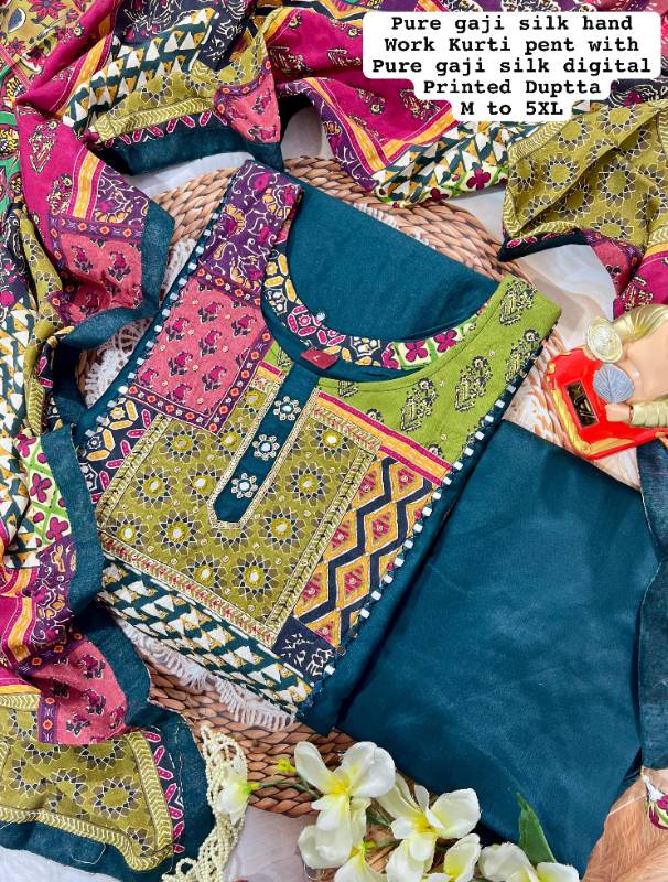 Gajji Silk Kurti Set with Dupatta