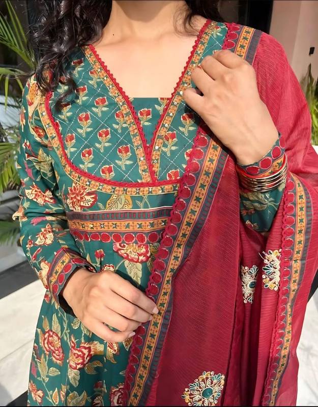 New Anarkali Kurti Plazzo With Dupatta Cotton