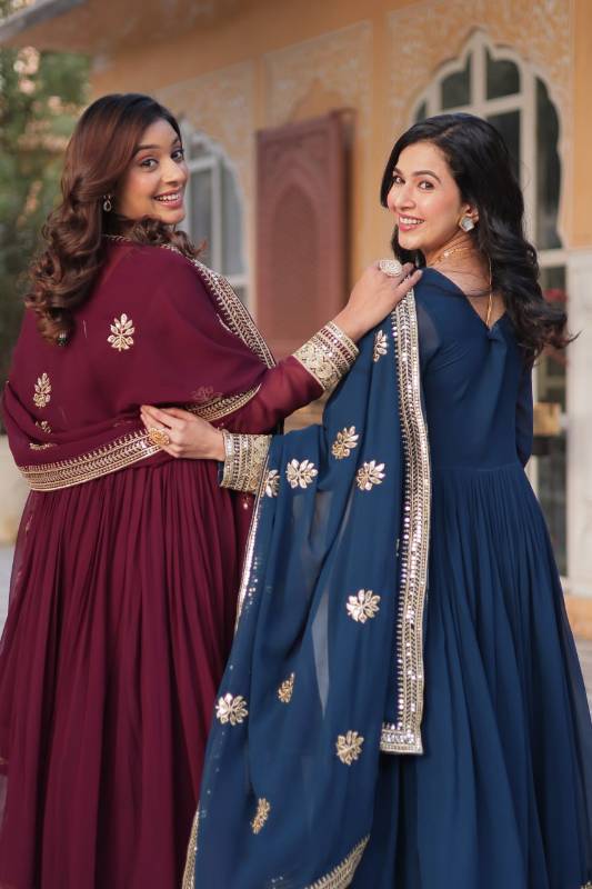 Elegant Faux Blooming Embroidered Gown with Dupatta – KA-1135