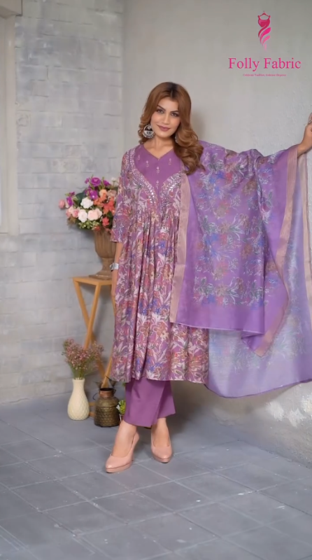 Folly Fabric Nyra Cut Kurti With Plazzo With jacquard Dupatta