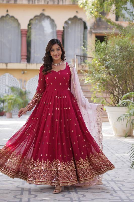 Faux Blooming Gown with Embroidery & Zari Sequins Work | Dupatta Included