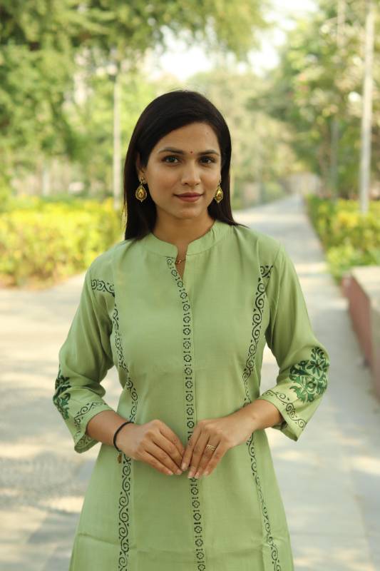 Elegant Roman Silk Kurti with Divided Palazzo - Block Print Collection