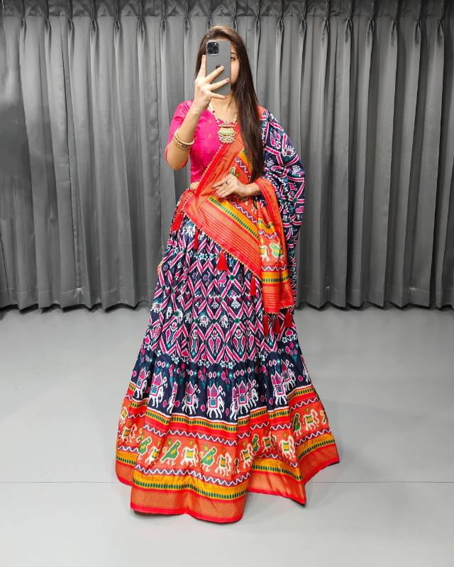 Royal Tussar Silk Printed Lehenga Choli Set | With Dupatta & Heavy Tassels | SF-1453