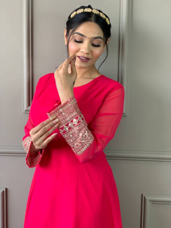 Gown Georgette Fabric Embroidery on sleeve also with heavy Embroidery Duppata with 4 Sid less