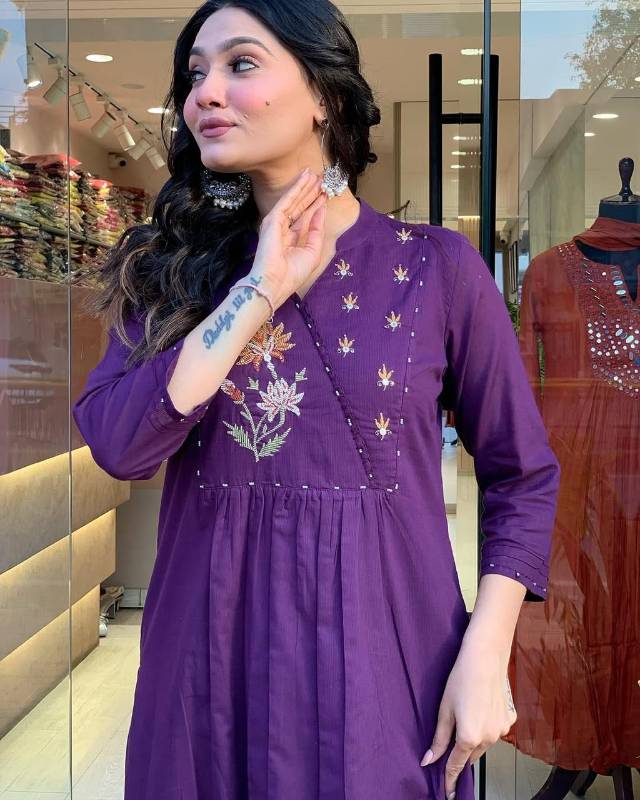 Elegant Cotton Kurti Set with Sequence Embroidery and Mirror Work Dupatta