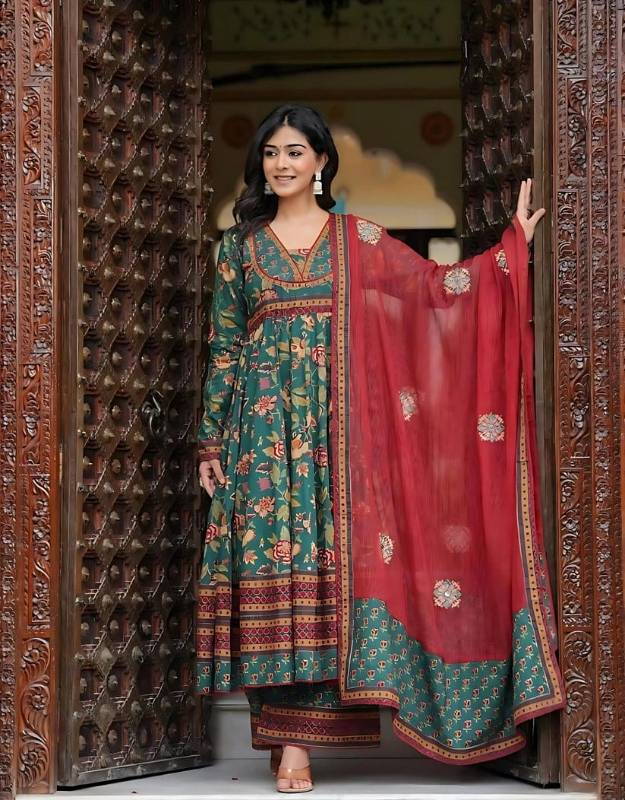 New Anarkali Kurti Plazzo With Dupatta Cotton