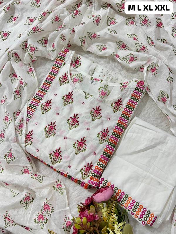 Premium Cotton Anarkali Chikankari Kurti Set with Mirror Embroidery & Malmal Dupatta