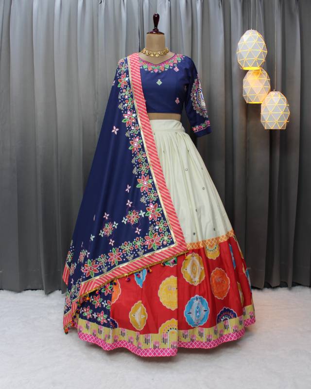Elegant Muslin Cotton Printed Lehenga Choli Set with Real Mirror Work | SF-1498