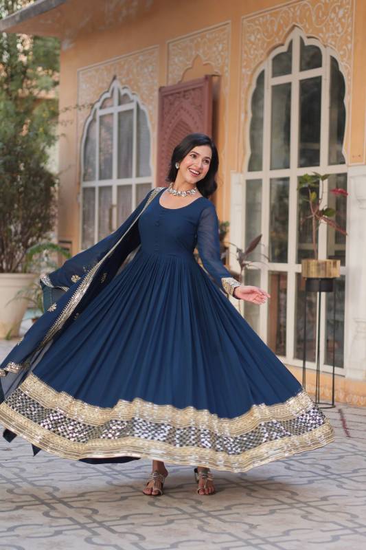 Elegant Faux Blooming Embroidered Gown with Dupatta – KA-1135