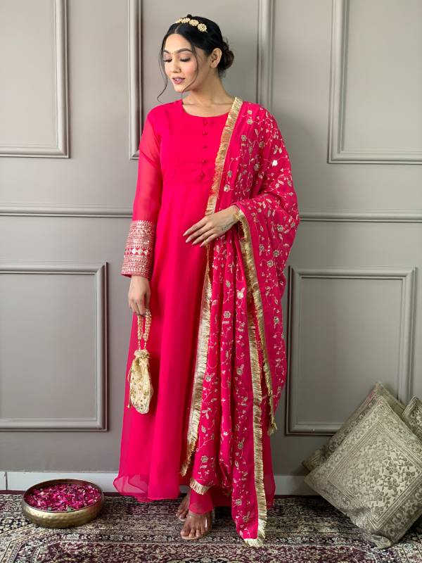 Gown Georgette Fabric Embroidery on sleeve also with heavy Embroidery Duppata with 4 Sid less