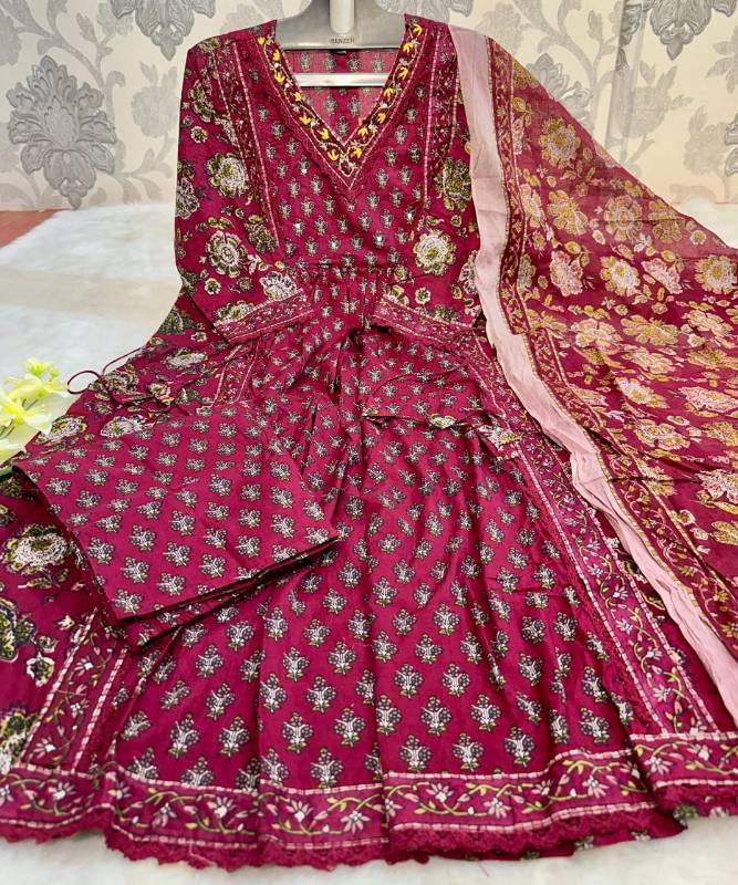 Ajrakh Print Cotton Kurti Pent With Dupatta