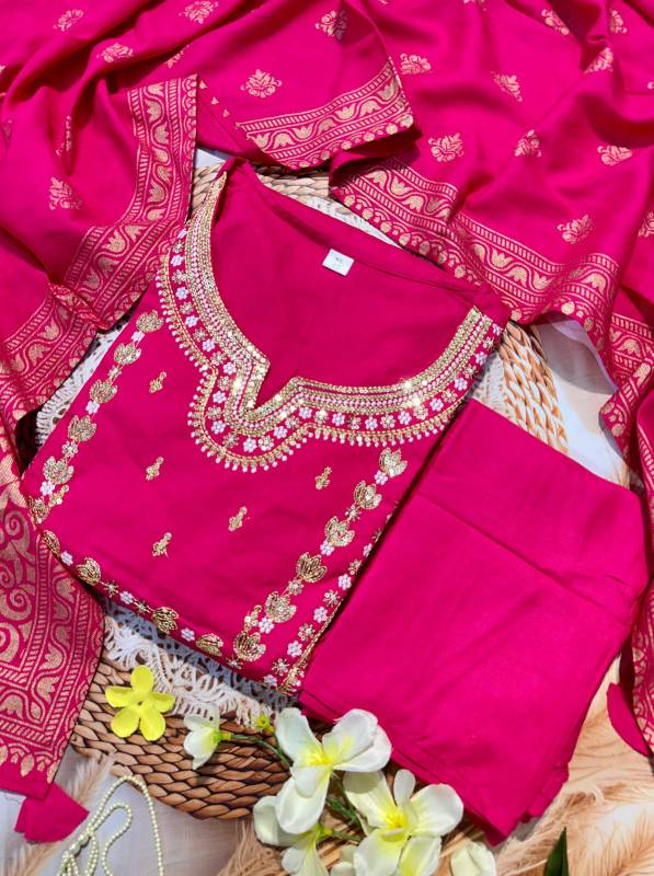 Premium Reyon Embroidered Kurti Set with Pant & Latkan Dupatta