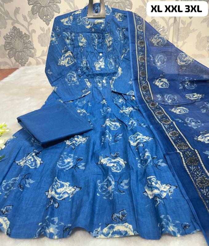 Vibrant Floral A-Line Cotton Pant Set with Pocket & Matching Dupatta | Hand Block Print"