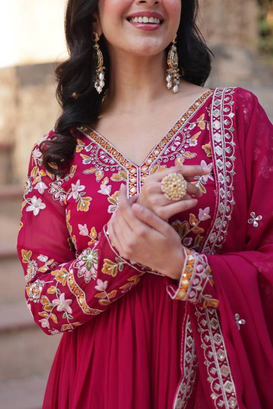 Elegant Faux Blooming Gown with Embroidery & Zari Sequins Work | Designer Dupatta