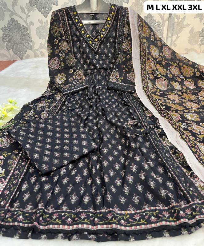 Elegant Navy Blue Floral Suit Set with Intricate Embroidery and Side Tassels | Premium Cotton"
