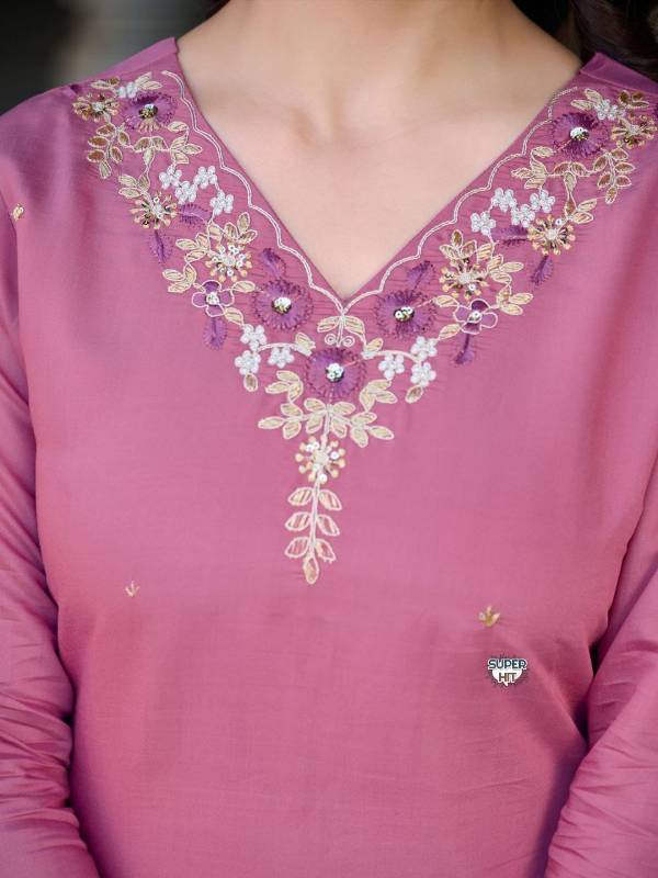 Heavy Roman Silk Kurti Set with Hand Embroidery, Zari Work & Banarasi Dupatta (3-Piece |