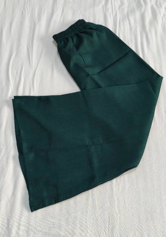 Elegant Bottle Green Maslin Silk Kurti Plazo Dupatta Set – Handcrafted Perfection