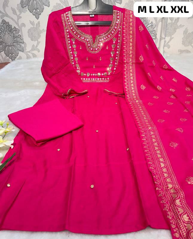 Premium Reyon Embroidered Kurti Set with Pant & Latkan Dupatta