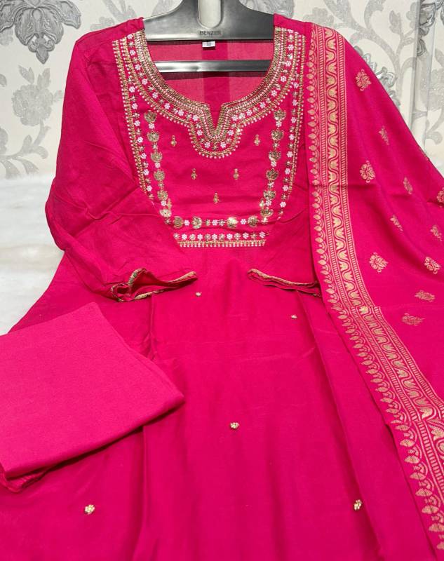 Premium Reyon Embroidered Kurti Set with Pant & Latkan Dupatta