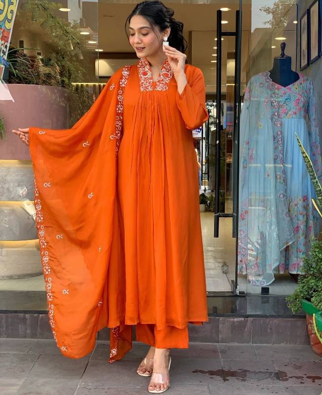 Exquisite Full Anarkali 3-Piece Pure Cotton Embroidered Suit with Dupatta