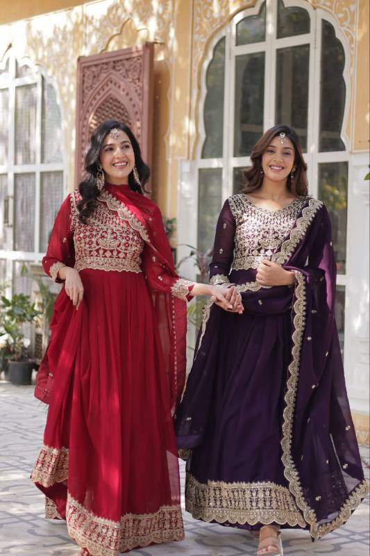 Exquisite Faux Blooming Embroidered Gown with Dupatta – KA-1137