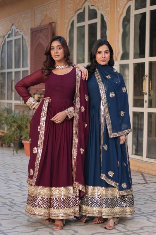 Elegant Faux Blooming Embroidered Gown with Dupatta – KA-1135