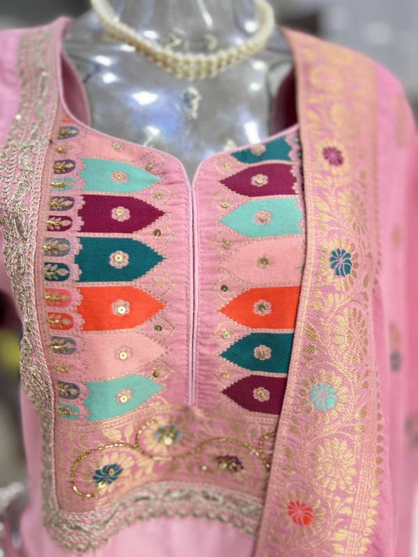 Chanderi Silk Kurti Pent With Jacquard Duapatta
