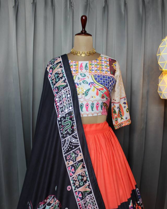 Classy Blue Muslin Cotton Lehenga Choli Set with Real Mirror Work | Perfect for Navratri | SF-1503