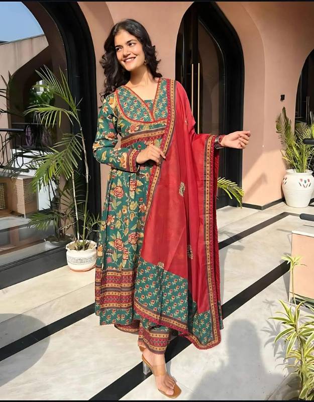 New Anarkali Kurti Plazzo With Dupatta Cotton