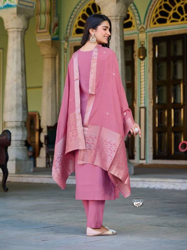 Heavy Roman Silk Kurti Set with Hand Embroidery, Zari Work & Banarasi Dupatta (3-Piece |