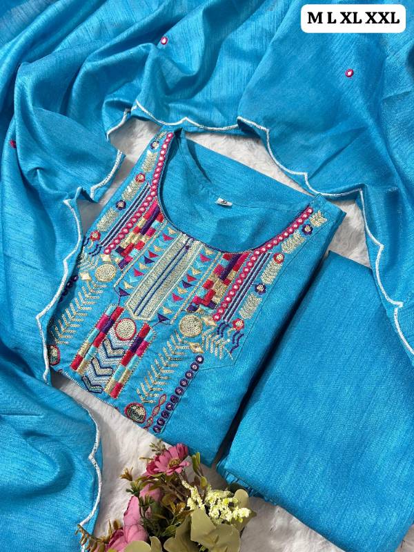 Luxurious Heavy Bangalore Chanderi Kurti Set with Embroidered Dupatta & Tassel Detailing