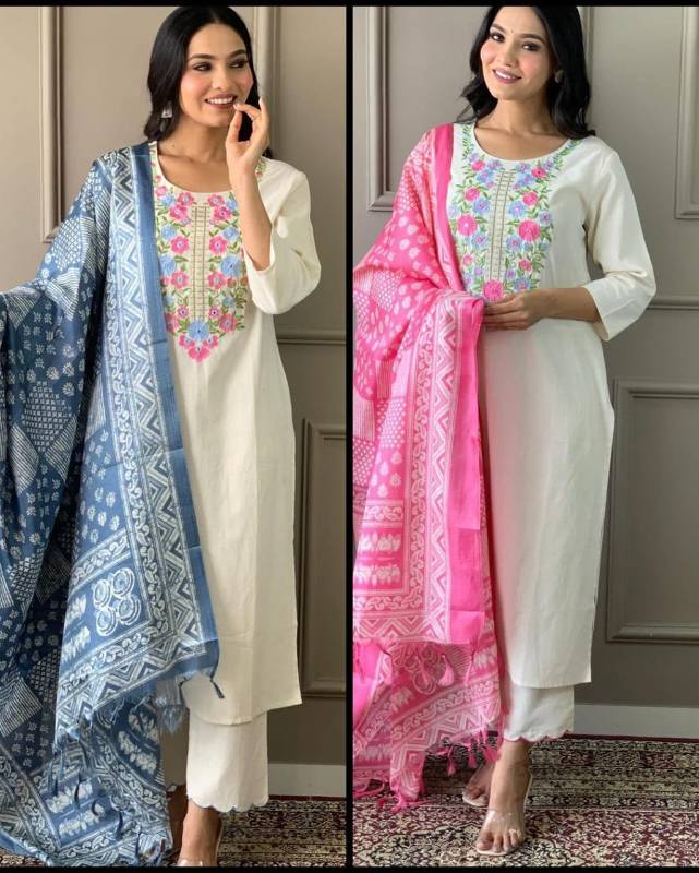 Classy Handloom Khadi Cotton Embroidery Suit with Khadi Silk Dupatta