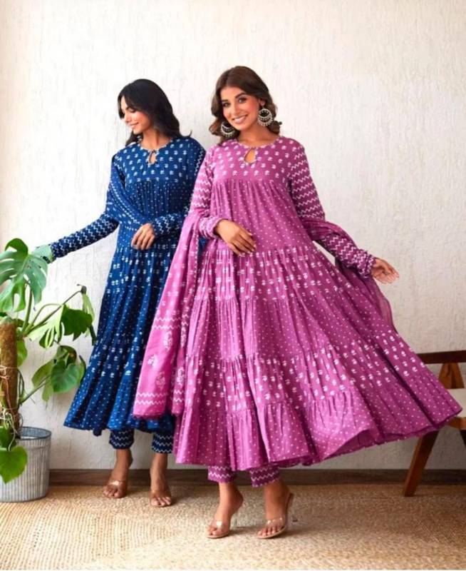 Anarkali Kurti Pent With Dupatta Jaipuri Cotton