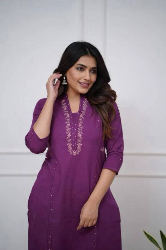 Pure Cotton Pleated Kurta with Embroidered Panels & Sequins Work