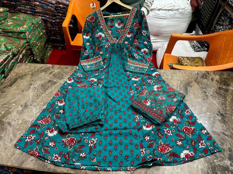 White Floral A-Line Cotton Pant Set with Matching Dupatta