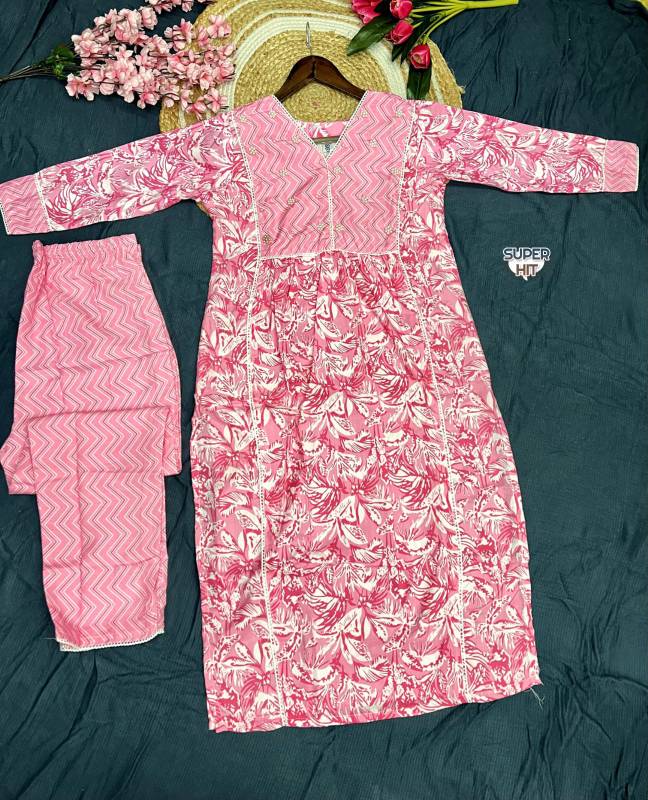 Premium Heavy Rayon Slub Kurti Set with Hand Embroidery & Zari Weaving