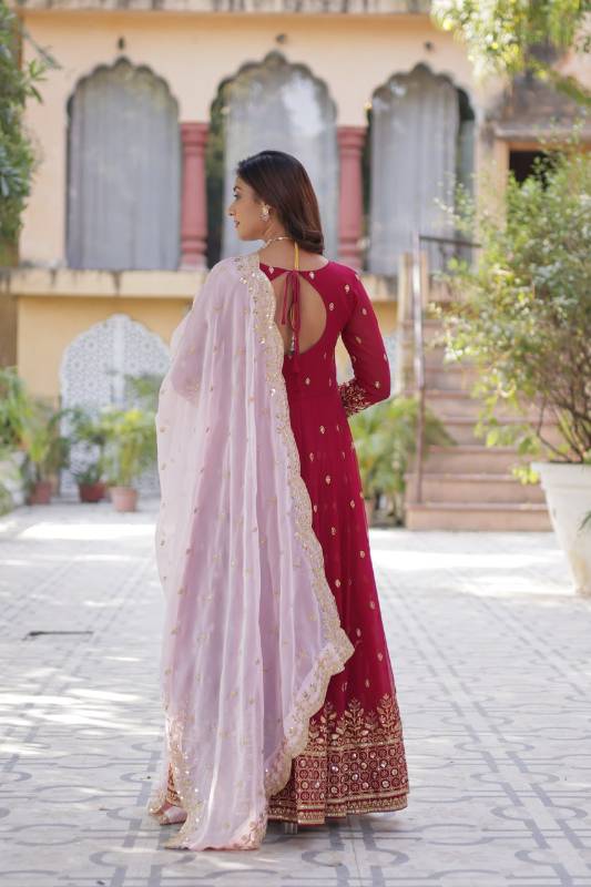 Faux Blooming Gown with Embroidery & Zari Sequins Work | Dupatta Included
