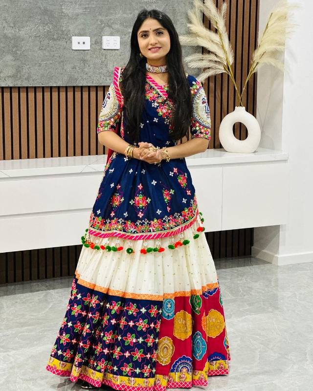 Elegant Muslin Cotton Printed Lehenga Choli Set with Real Mirror Work | SF-1498