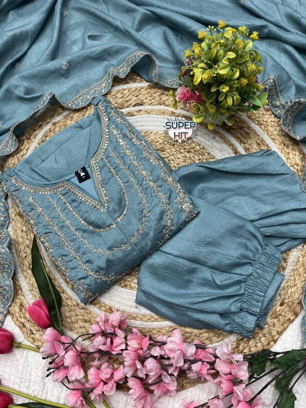 Premium Heavy Vichitra Silk Kurti Set – Fully Stitched 3-Piece Embroidered Suit