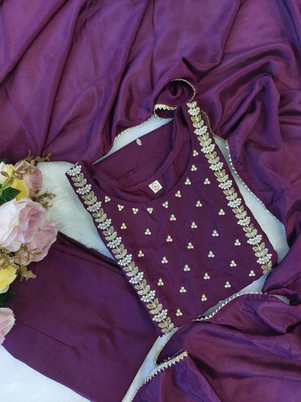 EMBROIDERY WORK ON NACK AND ALL OVER KURTI AND BEAUTIFUL CHINON PENT WITH DUPATTA