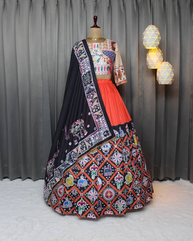 Classy Blue Muslin Cotton Lehenga Choli Set with Real Mirror Work | Perfect for Navratri | SF-1503
