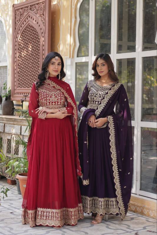 Exquisite Faux Blooming Embroidered Gown with Dupatta – KA-1137