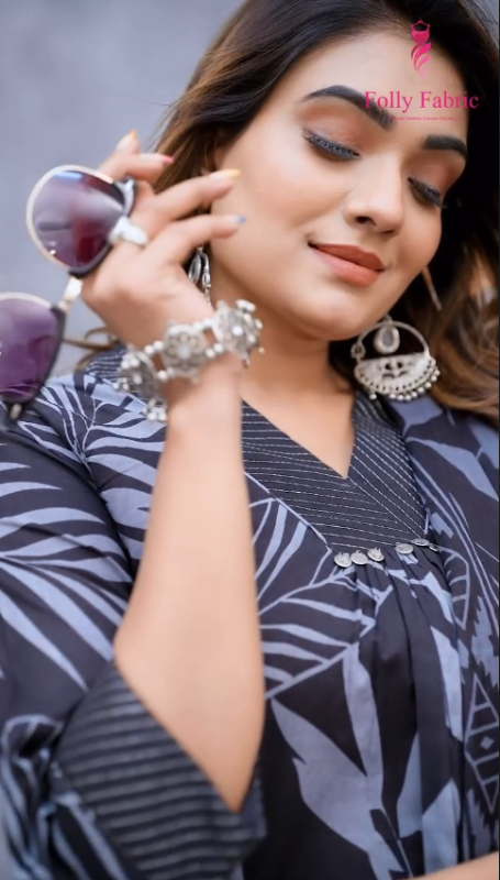 A Line Cut jaipuri Cotton V Neck Kurti Pent With Same Fabric Dupatta