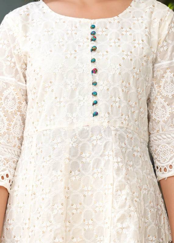 Classic Chikankari Cotton Anarkali Set with Digital Print Dupatta