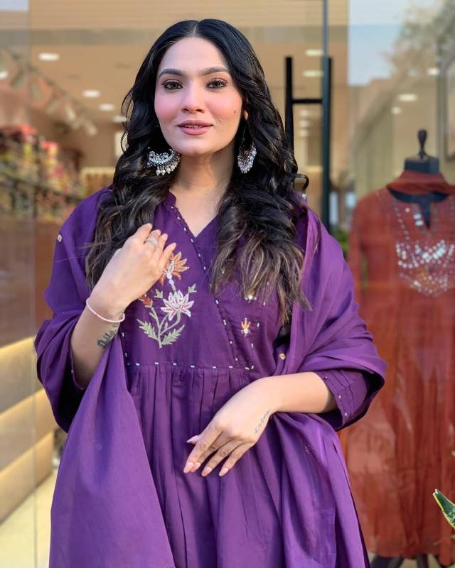 Elegant Cotton Kurti Set with Sequence Embroidery and Mirror Work Dupatta