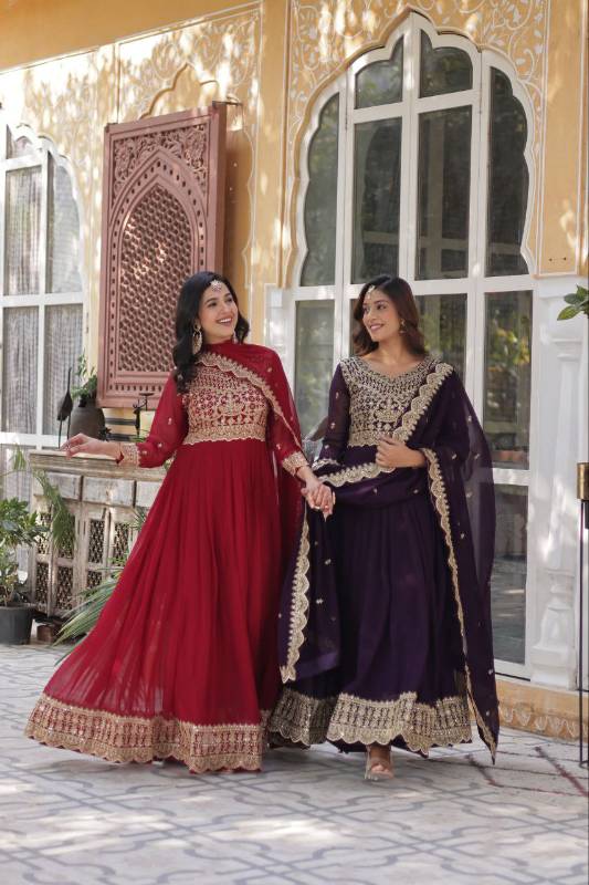 Exquisite Faux Blooming Embroidered Gown with Dupatta – KA-1137