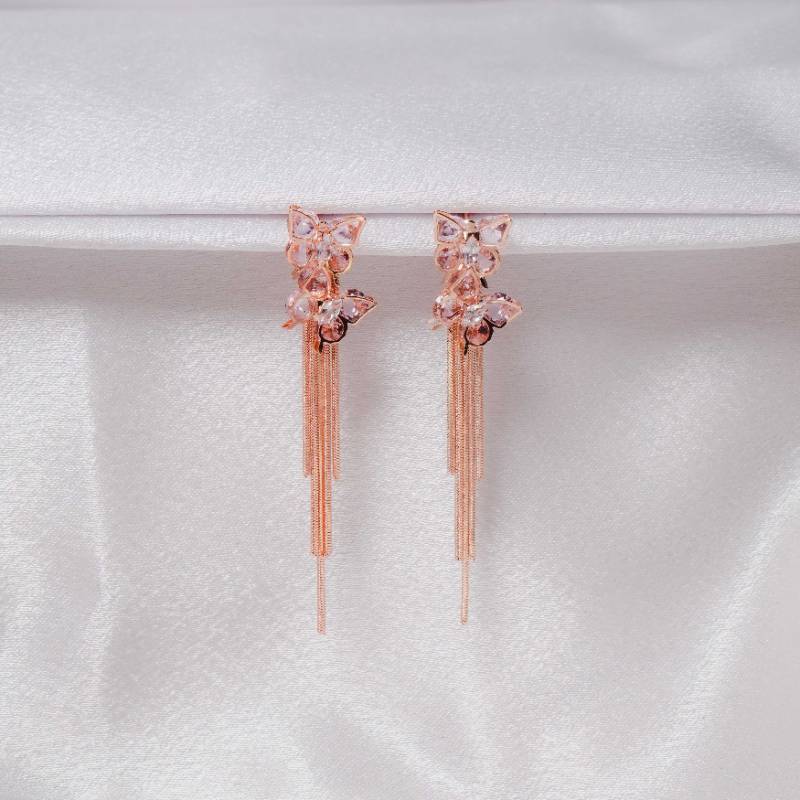 Pinky Crystal Butterfly Du Dangle Rose Gold | DL101